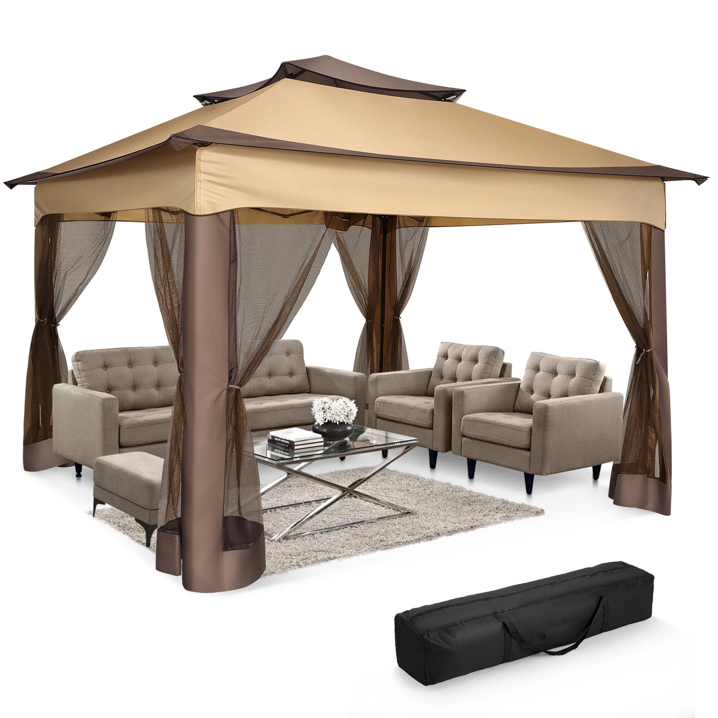11x11ft Pop Up Gazebo Pavilion With Mosquito Netting Outdoor Canopy Tent With Carry Bag Gazebo For Garden Backyard Lawn Patio