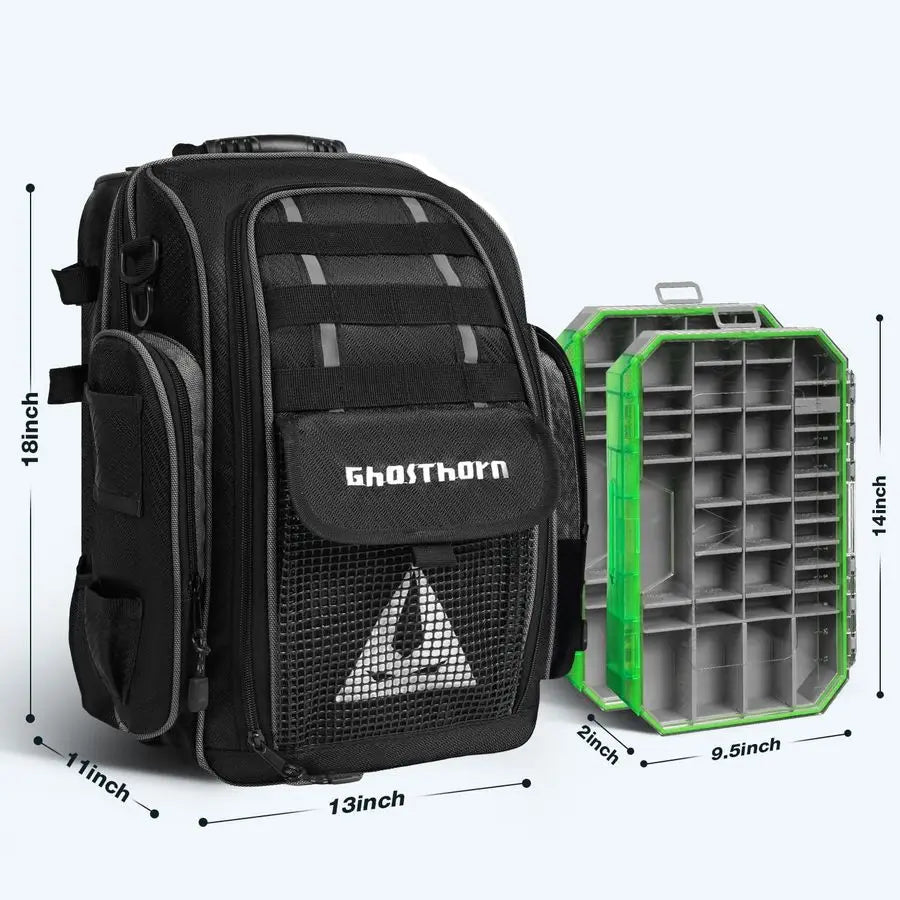 Fishing Backpack 2 3700 Tackle Boxes 40L Waterproof Tackle Backpack with Rod Holders Large Outdoor Storage Tackle Bag for Fishin