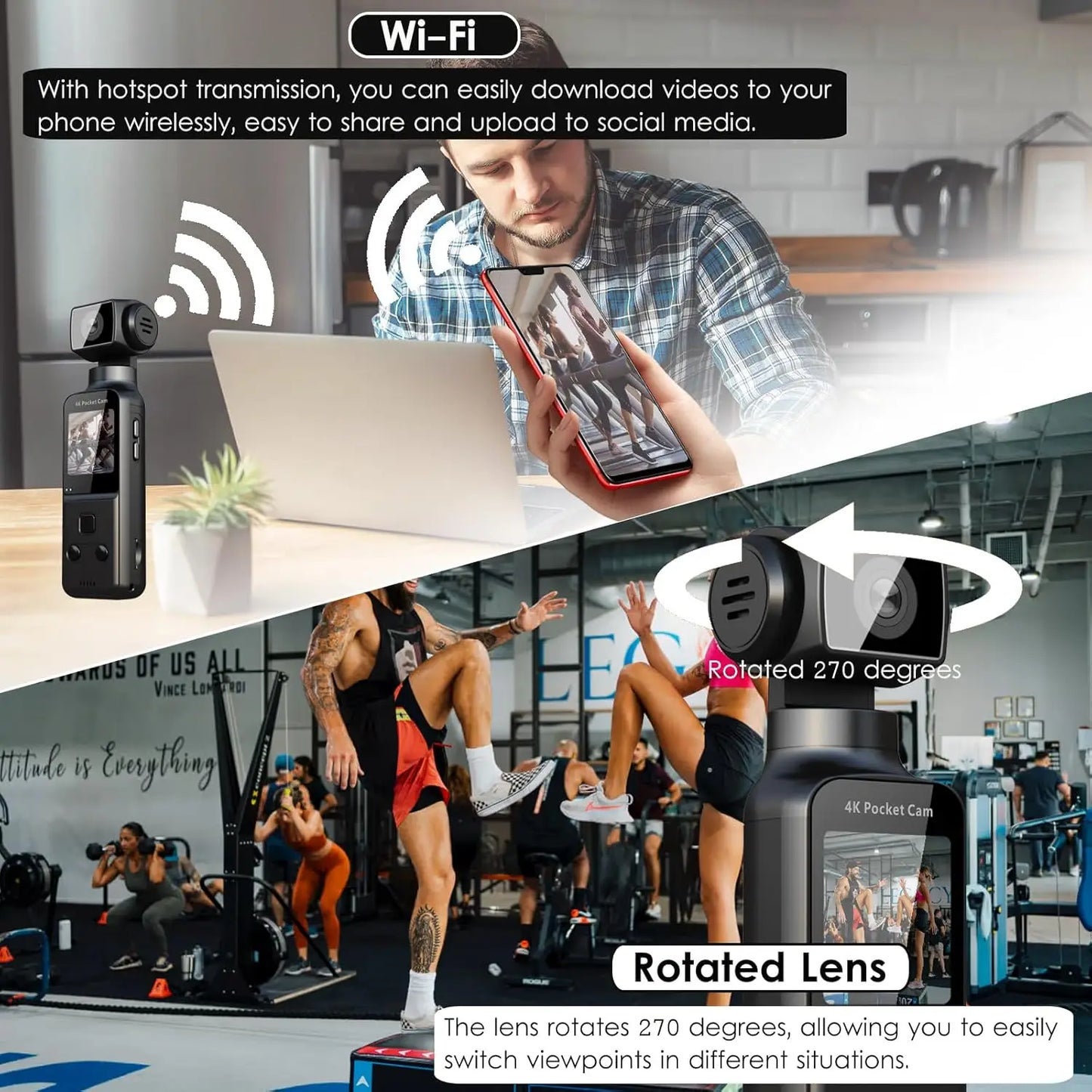 4K Body Camera with External Mic, 270° Rotatable Mini Video Cam for Outdoor Sports, Travel, and Law Enforcement, Includes 64GB