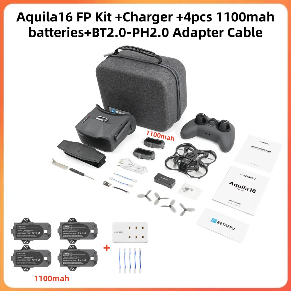 BETAFPV Aquila16 FPV Kit ELRS 2.4G Brushless Racing Drone VR03 Goggles 1102 18000KV 25-350mW VTX Indoor Outdoor Mini Quadcopter
