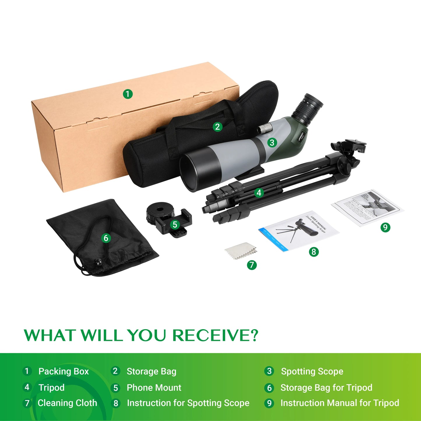Spotting Scope With Adjustable Tripod HD Dual Focus Waterproof Fogproof