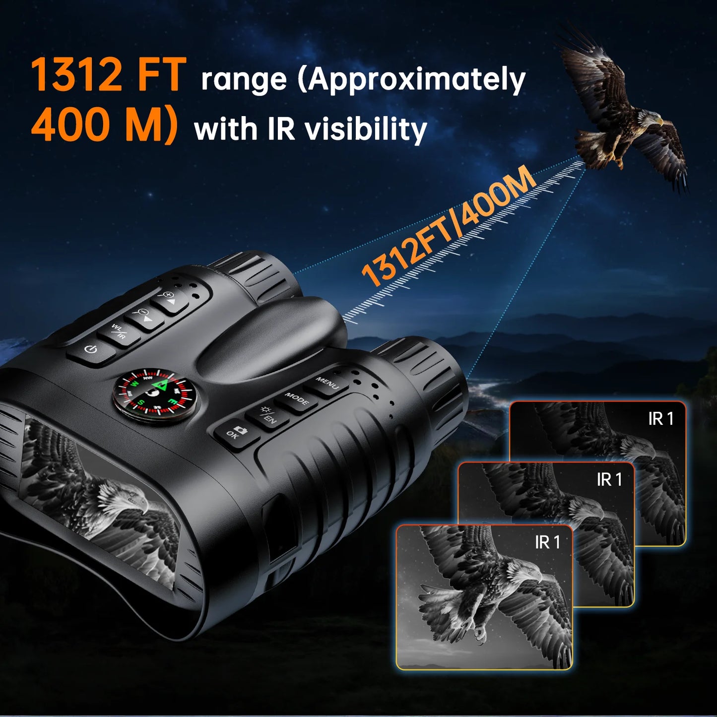 4K Night Vision Binoculars 8X Digital Zoom 4500mAh with Compass & Flashlight 3.2” Screen Goggles for Home Decoration