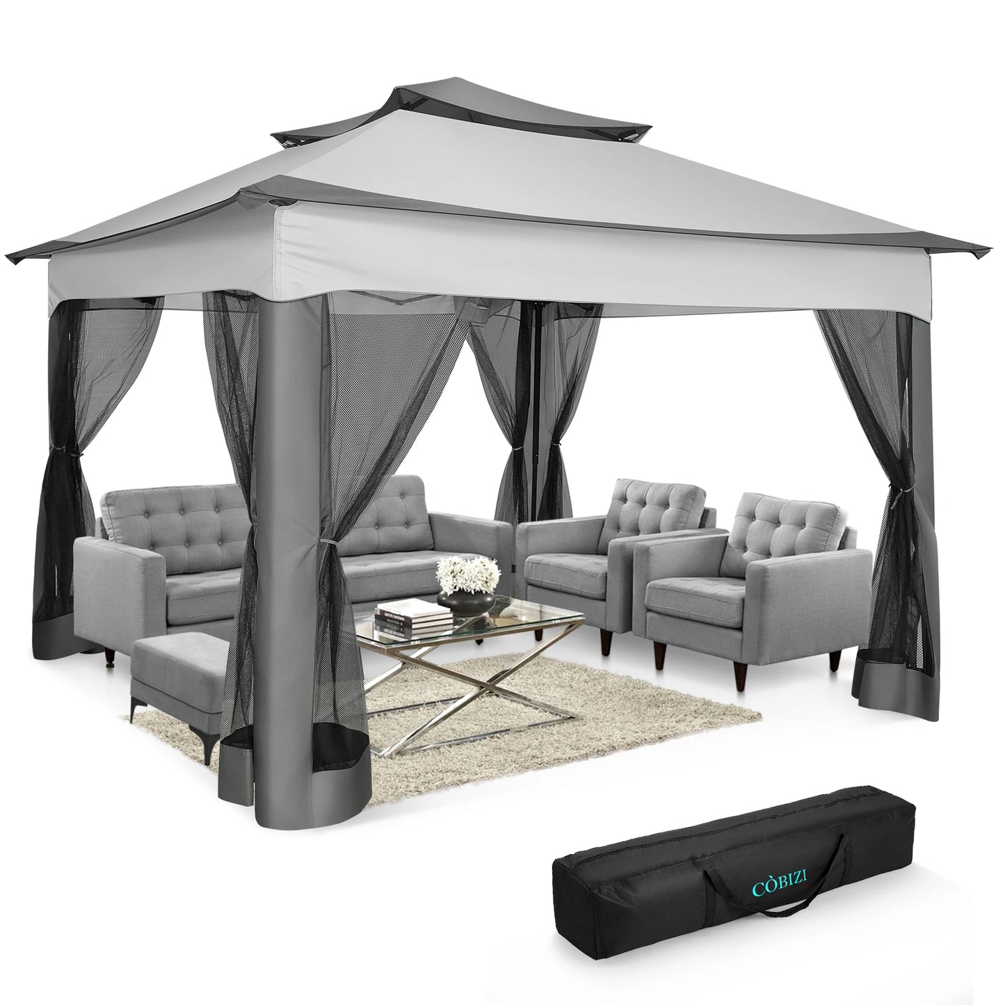 11x11ft Pop Up Gazebo Pavilion With Mosquito Netting Outdoor Canopy Tent With Carry Bag Gazebo For Garden Backyard Lawn Patio