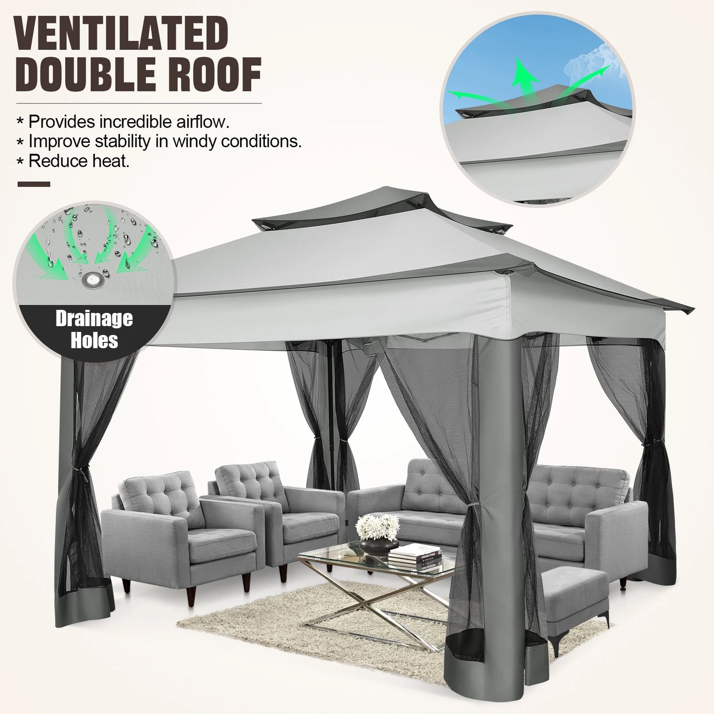 11x11ft Pop Up Gazebo Pavilion With Mosquito Netting Outdoor Canopy Tent With Carry Bag Gazebo For Garden Backyard Lawn Patio