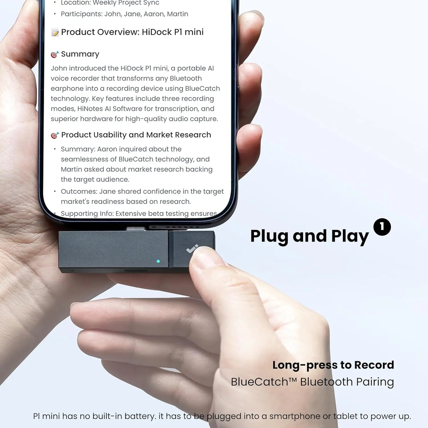 Mini AI Voice Recorder With Wireless Earbuds for Meetings