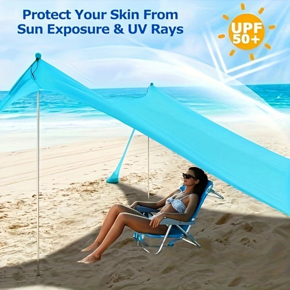Pop-up beach tent Sunshade UPF50+ with ground nails and stabilizer poles, outdoor sunshade tent for camping trips, fishing, back