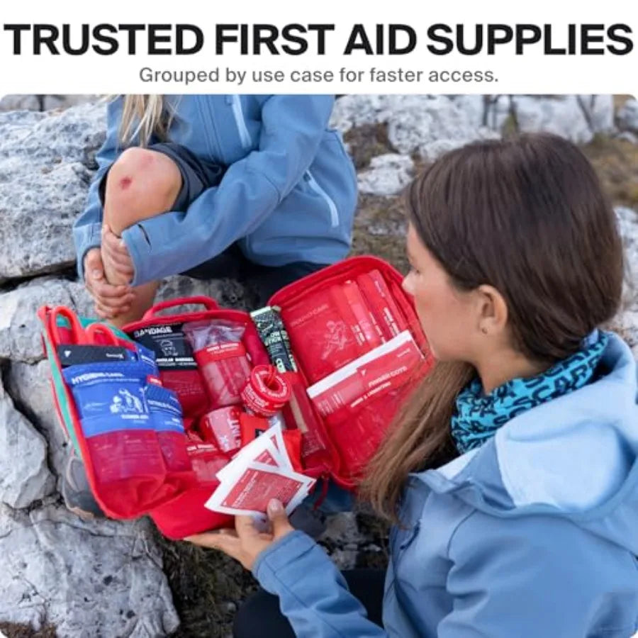 Large First Aid Kit for Car Travel Home - Emergency Kit for Hiking Camping Backpacking and Outdoors - Includes Zip Stitch Wound