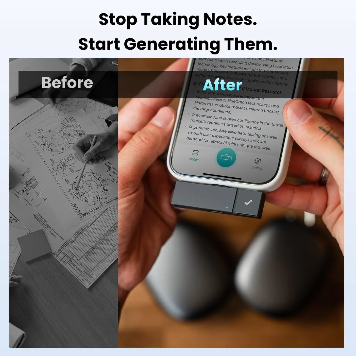 Mini AI Voice Recorder With Wireless Earbuds for Meetings