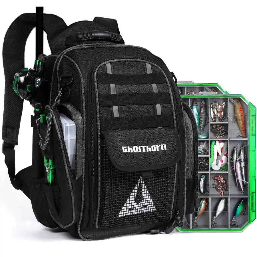 Fishing Backpack 2 3700 Tackle Boxes 40L Waterproof Tackle Backpack with Rod Holders Large Outdoor Storage Tackle Bag for Fishin