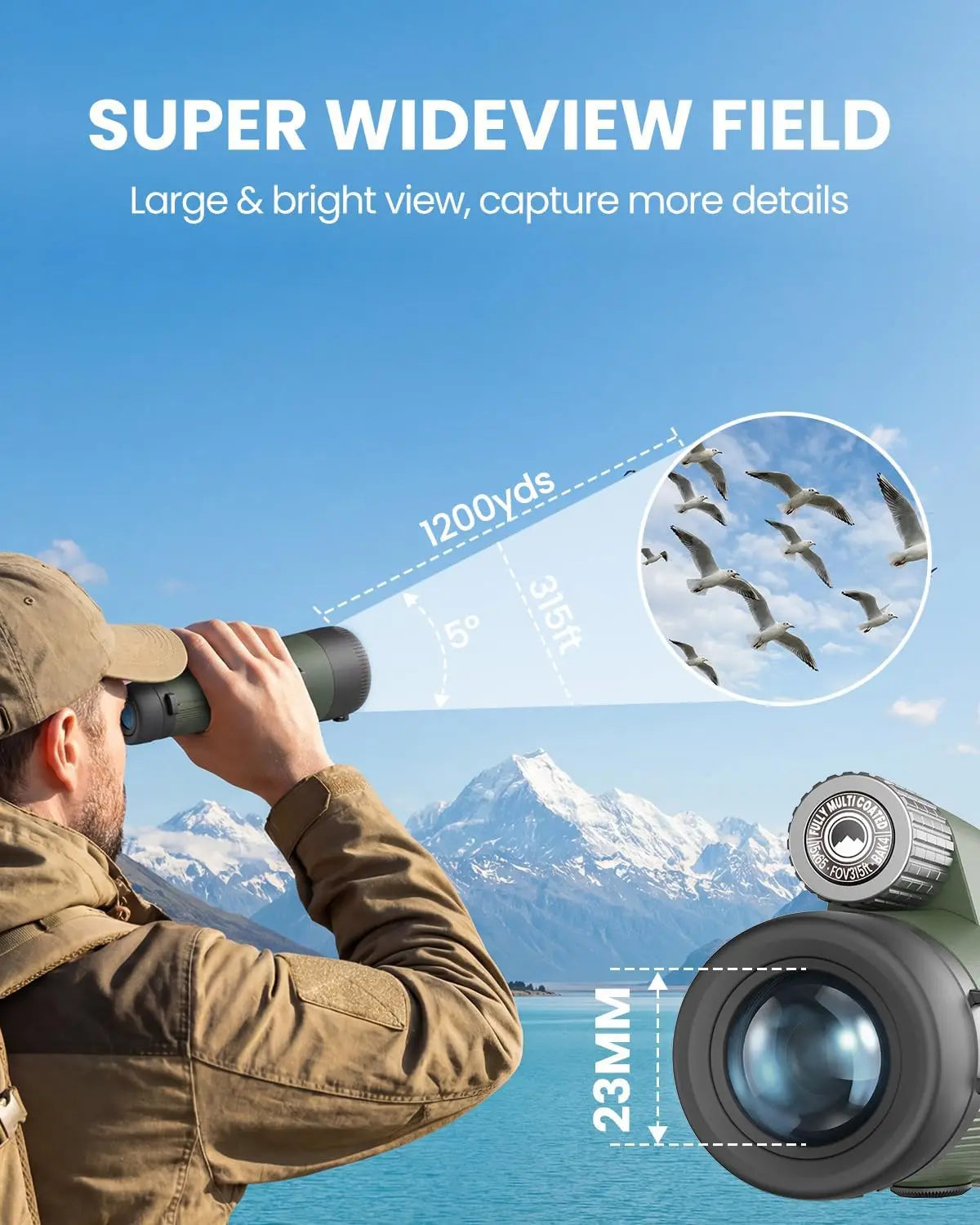 High Powered 15x65 Monocular Telescope with Phone Adapter&Tripod - BAK4 Prism FMC Lens for Bird Watching Travel Hiking