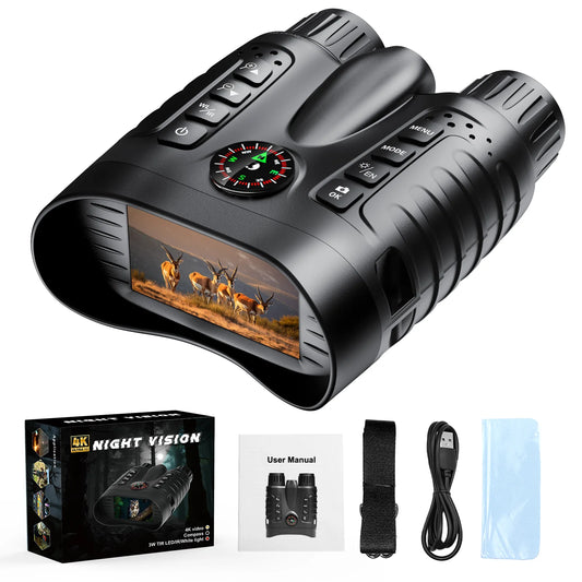 4K Night Vision Binoculars 8X Digital Zoom 4500mAh with Compass & Flashlight 3.2” Screen Goggles for Home Decoration