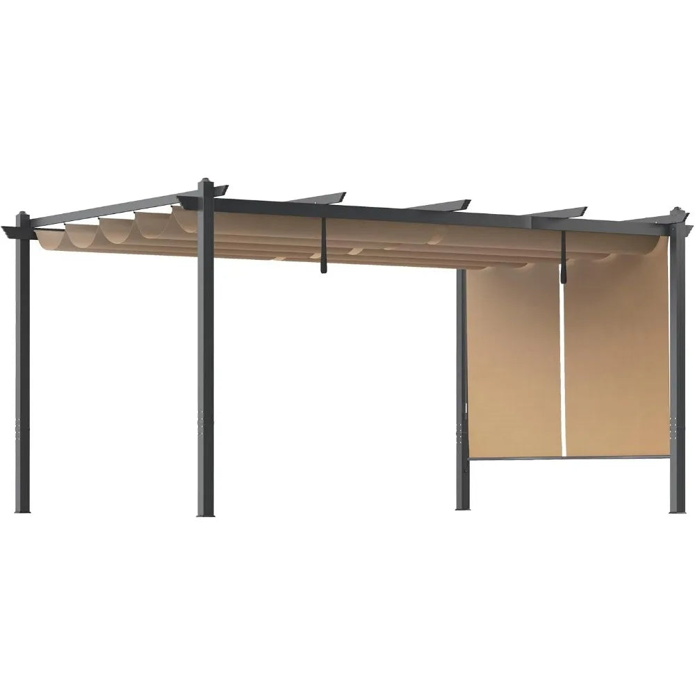 12 x 14 Ft Outdoor Aluminum Pergola, Retractable Canopy & 1 Side Shade for Patio Backyard Garden Deck