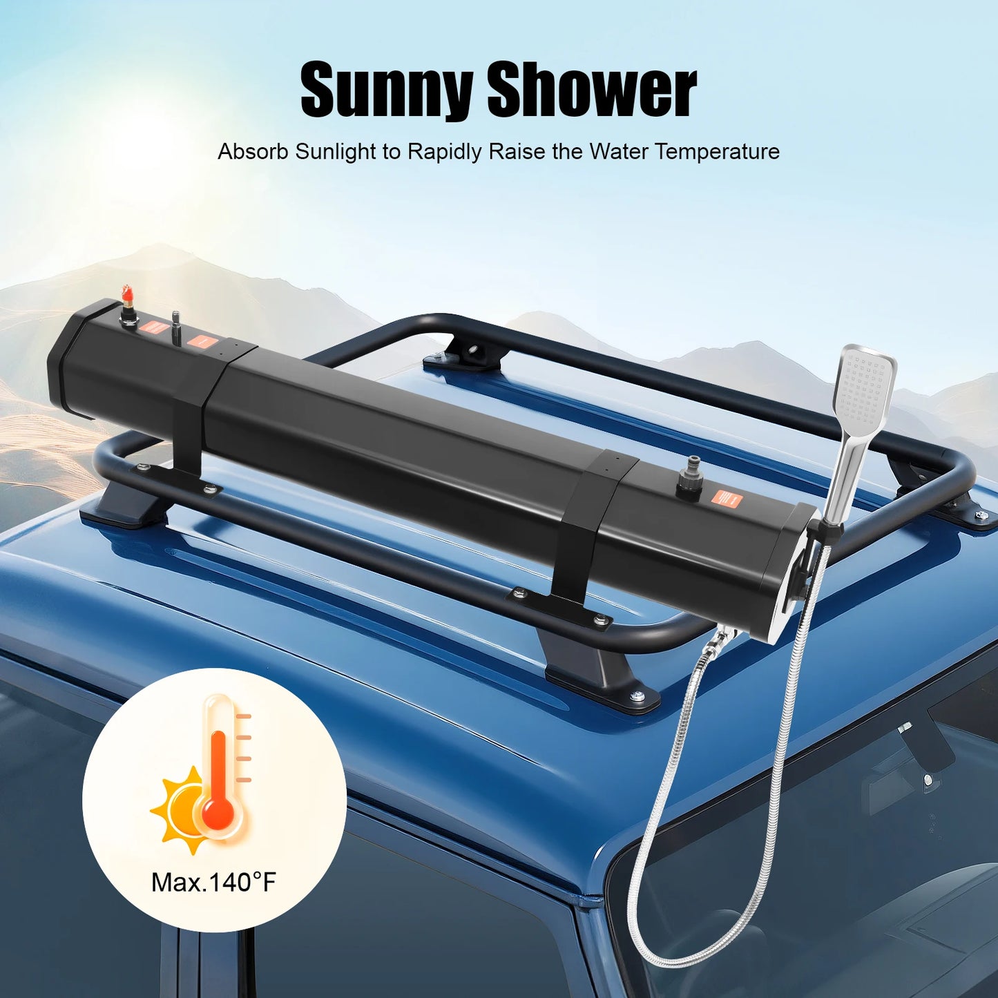 30L Portable Water Tank for Camping, Roof Rack Mount Road Shower, Outdoor Activities Water Supply  for freshwater washing