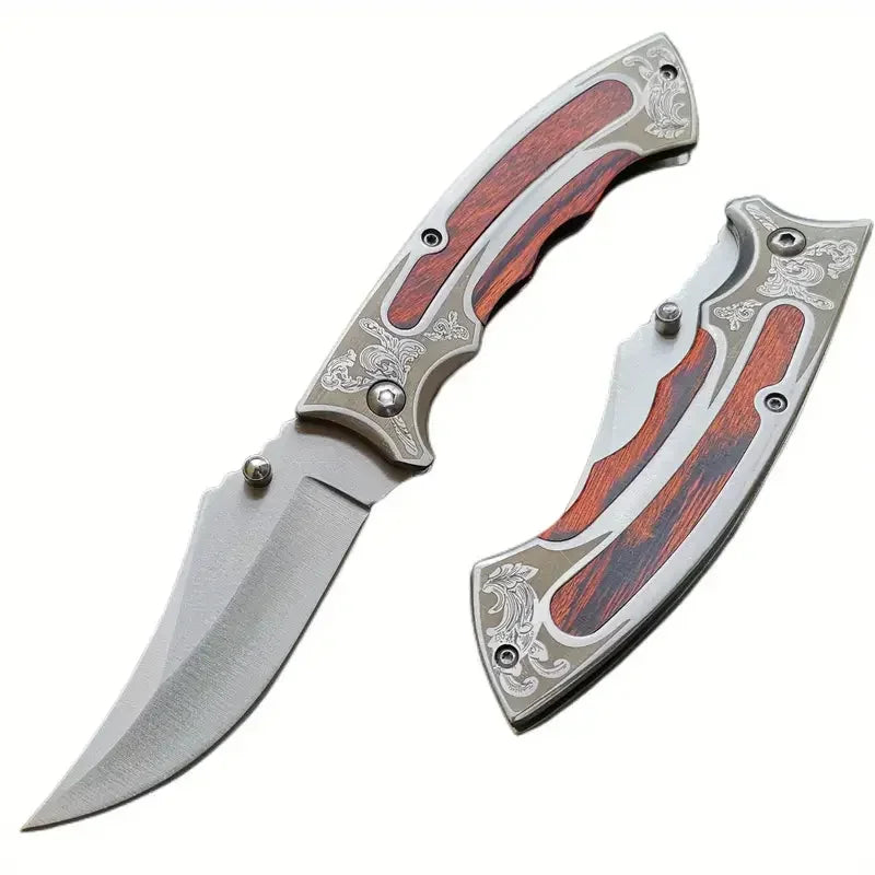 Doom Blade Hunting Folding Knife 5Cr15Mov Stainless Steel Wooden Handle