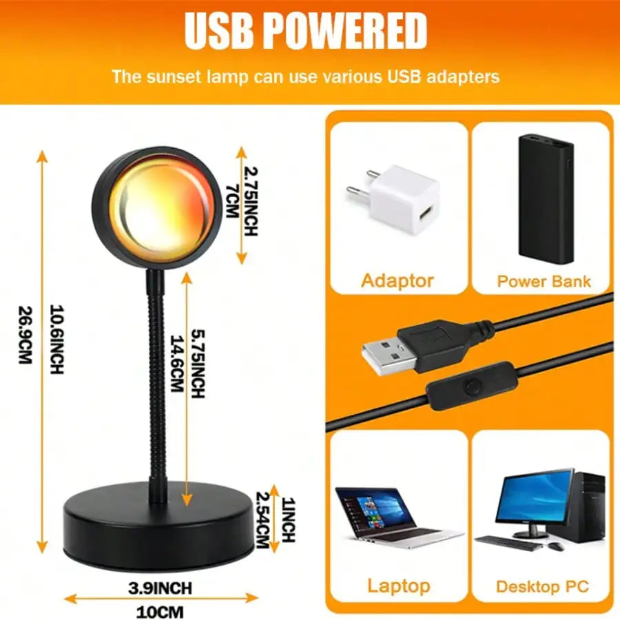 Sunset Lamp Projector LED Lights Remote Control Dimmable 16 Modes