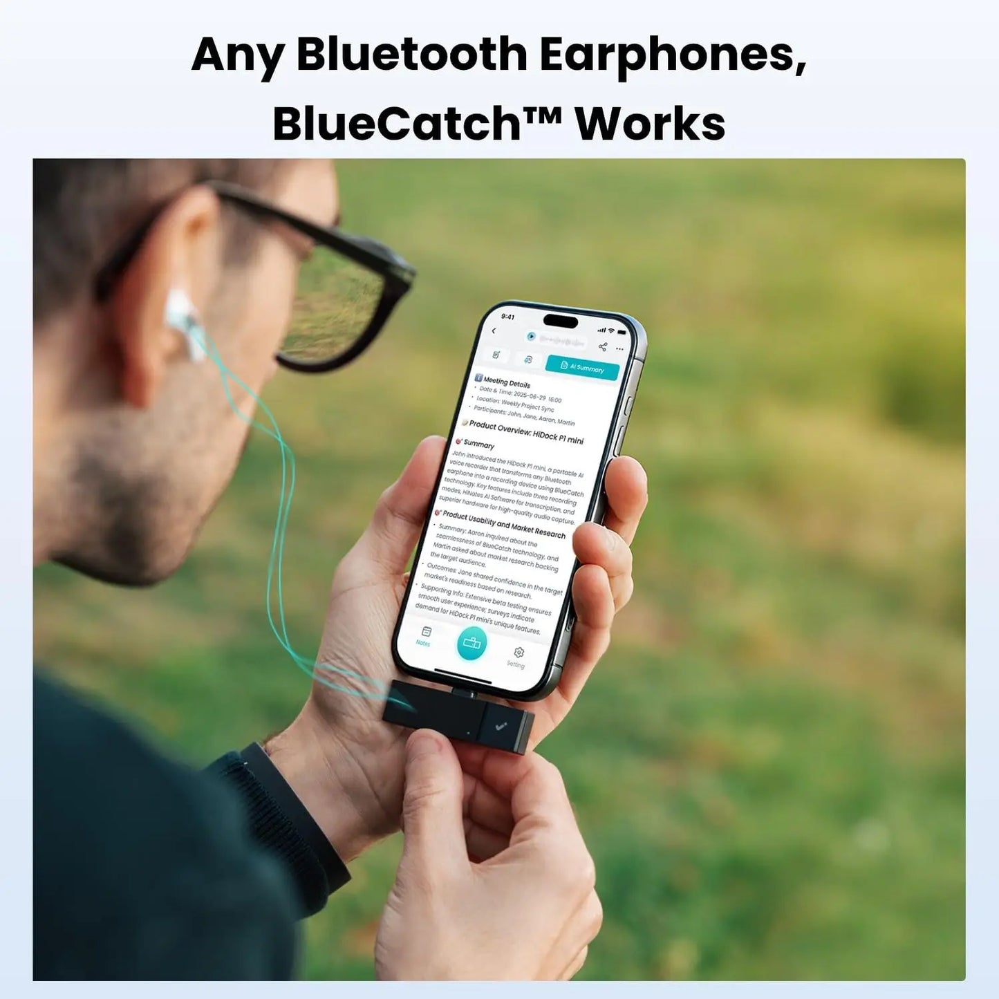 Mini AI Voice Recorder With Wireless Earbuds for Meetings