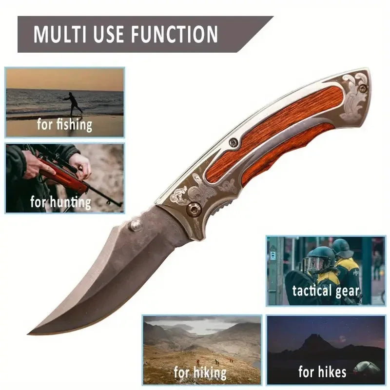 Doom Blade Hunting Folding Knife 5Cr15Mov Stainless Steel Wooden Handle