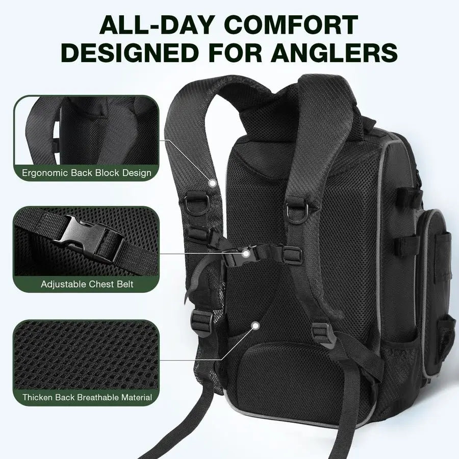 Fishing Backpack 2 3700 Tackle Boxes 40L Waterproof Tackle Backpack with Rod Holders Large Outdoor Storage Tackle Bag for Fishin