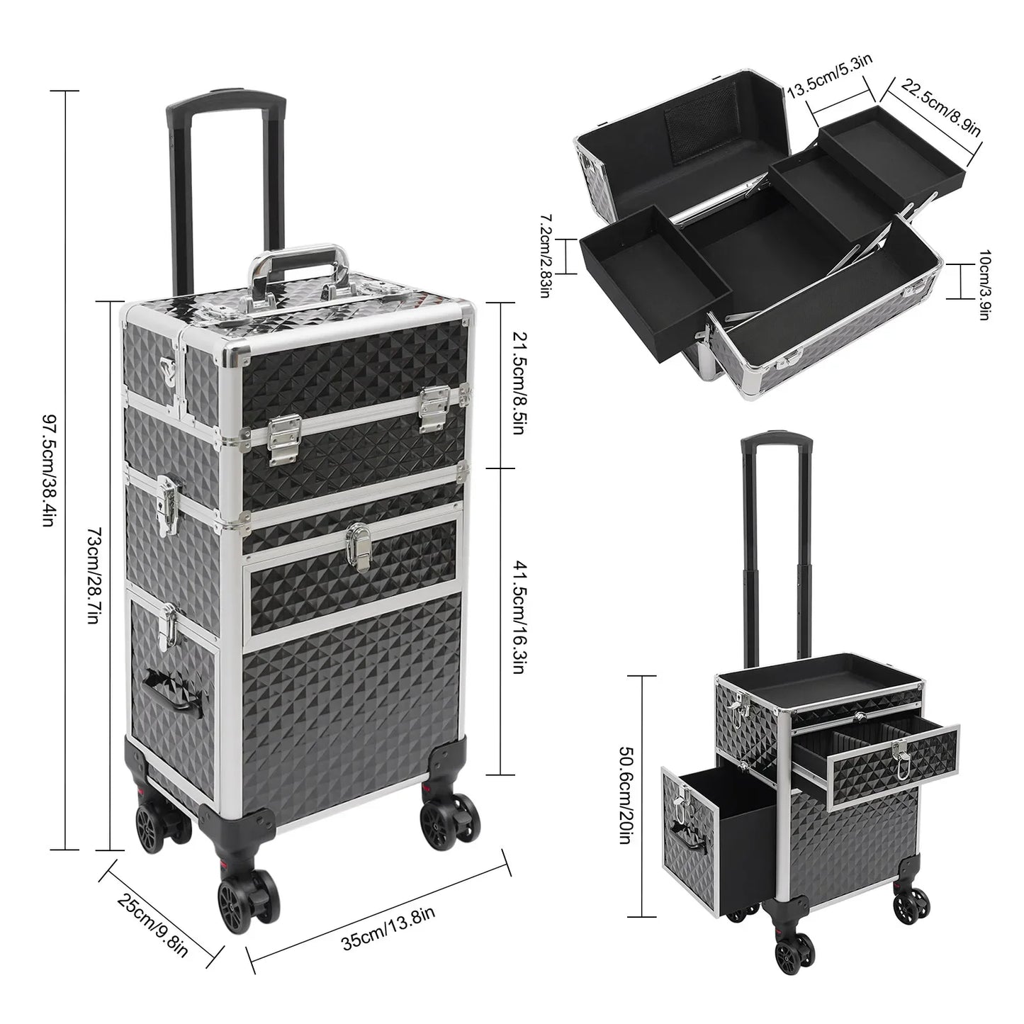 NONECN Rolling Makeup Case For Makeup Artists And Hairstylists