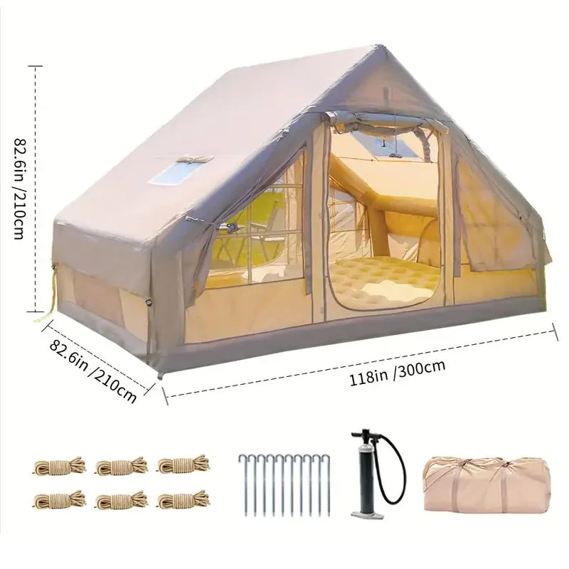 Inflatable Camping Tent 1-6 Person, Large Inflatable Camping Tent with Stove Jack, with Skylight and Double Doors, Outdoor Tent