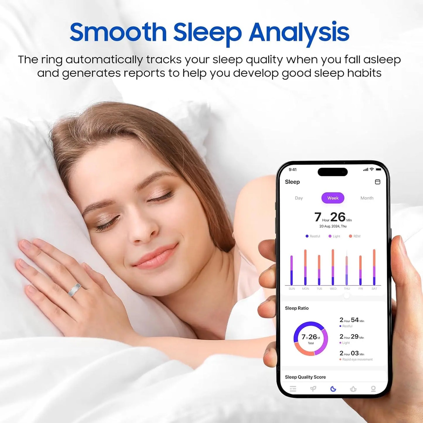 Smart Health Ring Stress Sleep Monitoring Waterproof Fitness Tracker Android
