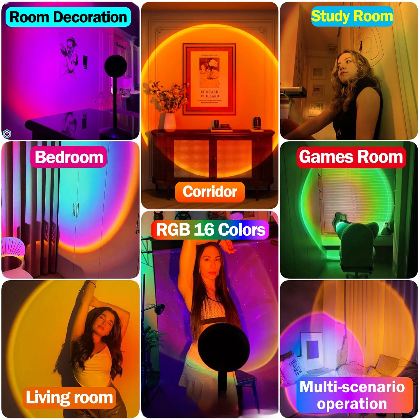 Sunset Lamp Projector LED Lights Remote Control Dimmable 16 Modes
