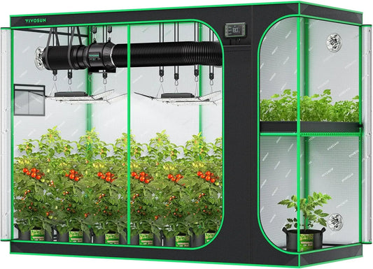 D948 2-in-1 9x4 Grow Tent, 108"x48"x80" High Reflective Mylar with Multi-Chamber and Floor Tray for Hydroponic Indoor Plant