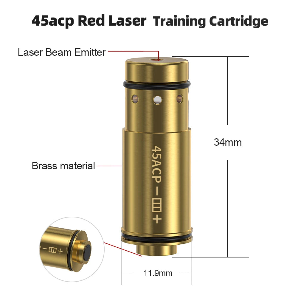 45 ACP Dry Fire Laser Trainer Cartridge Red Dot Laser