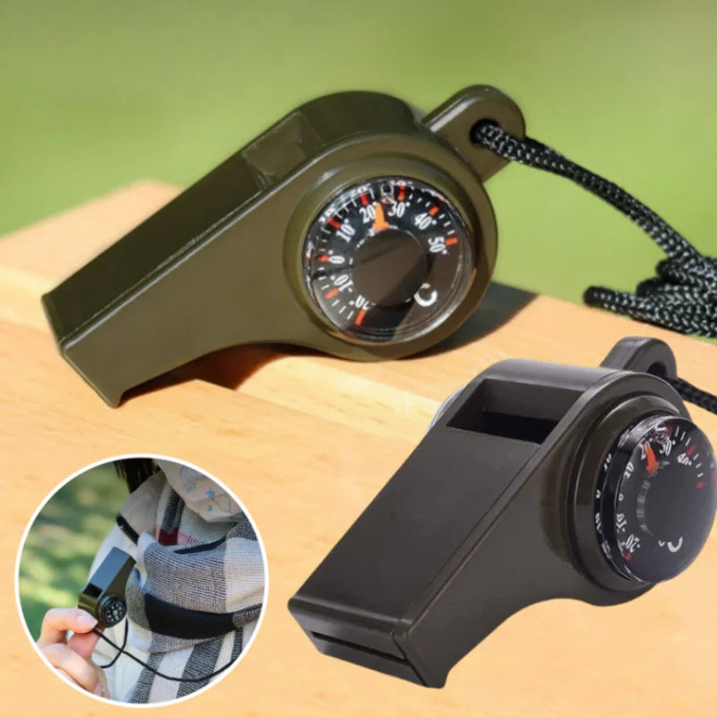 3 in 1 Emergency Survival Whistle Compass Thermometer Referee Cheerleading Whistle Sporting Goods Camping Hiking Outdoor 2030