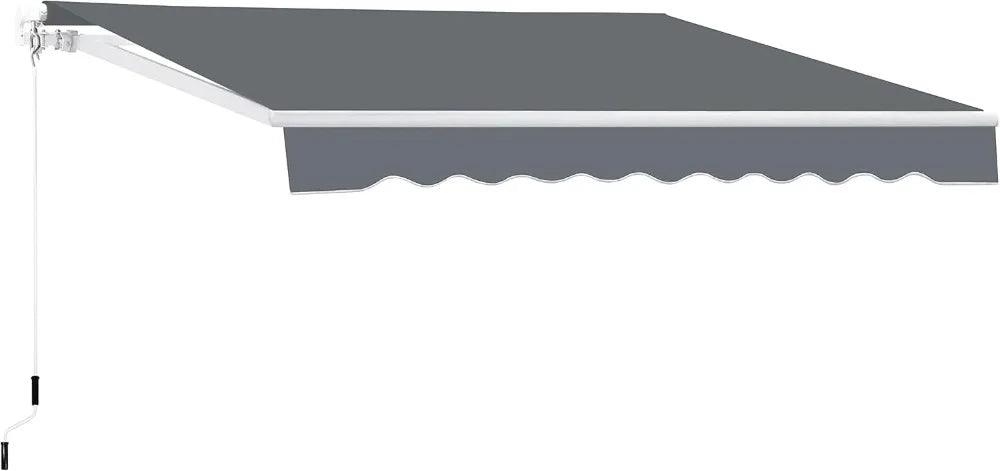 12x10 FT Manual Retractable Outdoor Patio Awning, Window Sun Shade Shelter with Crank Handle & Canopy for Deck, Backyard