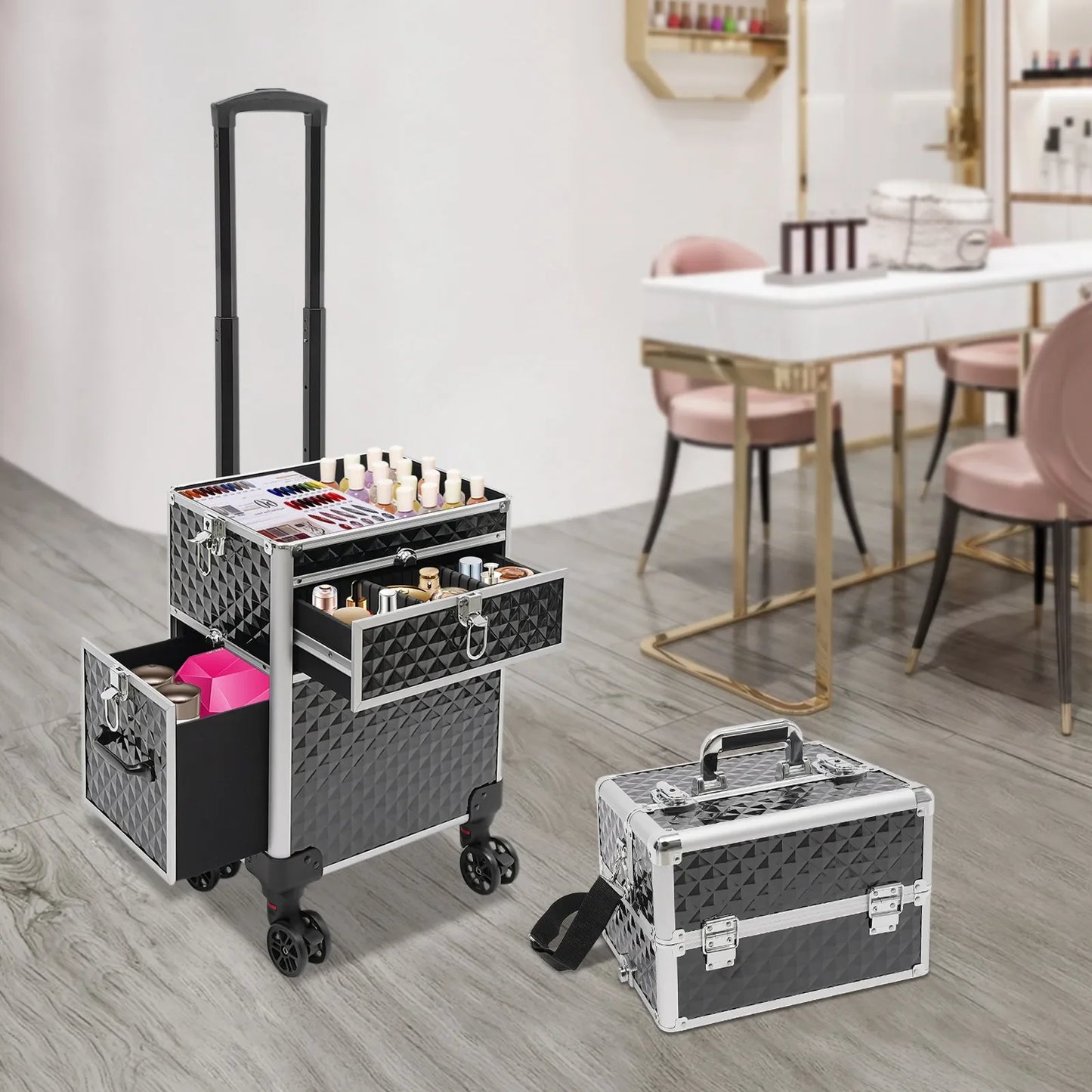 NONECN Rolling Makeup Case For Makeup Artists And Hairstylists