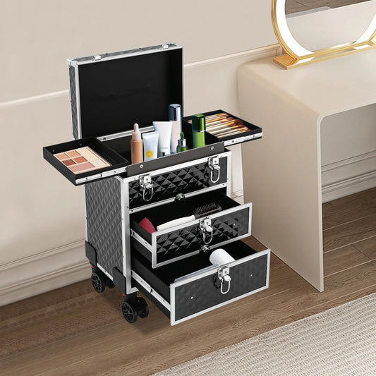 NONECN Cosmetic Organizer Rolling Makeup Case With Sliding Drawers