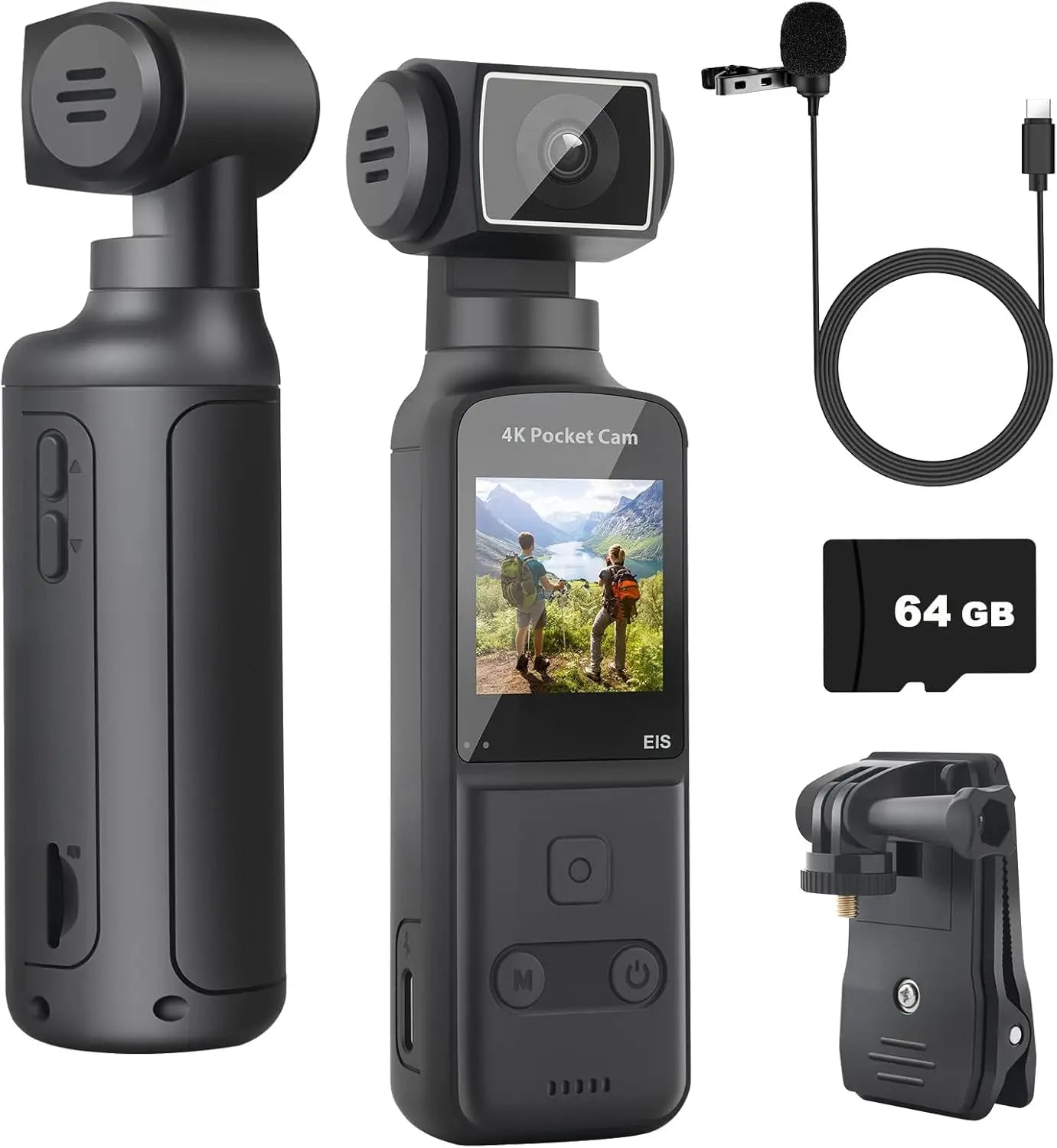 4K Body Camera with External Mic, 270° Rotatable Mini Video Cam for Outdoor Sports, Travel, and Law Enforcement, Includes 64GB