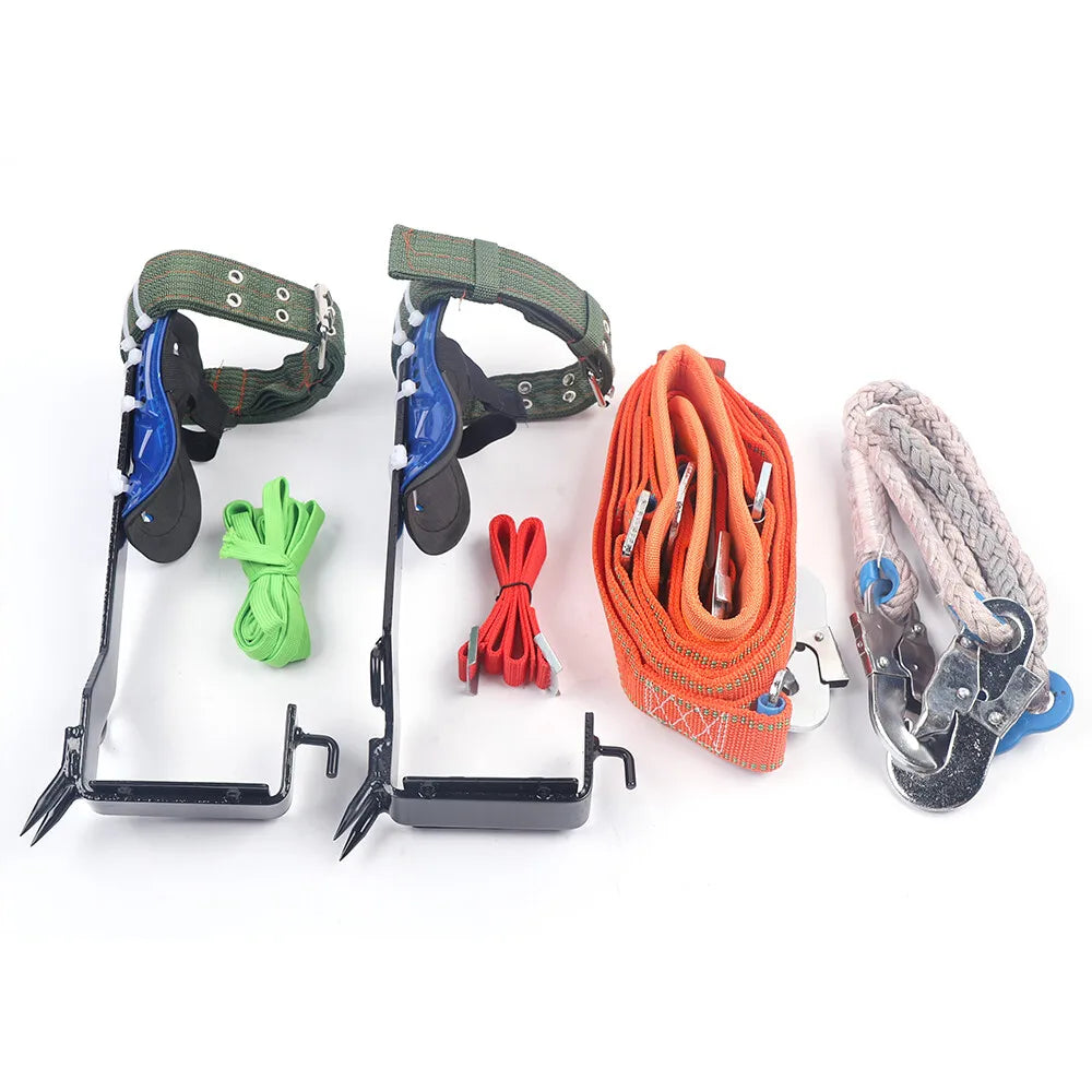 1Pair Tree/Pole Climbing Spike Set Gear Safety Belt Rope Lanyard with Carabiner