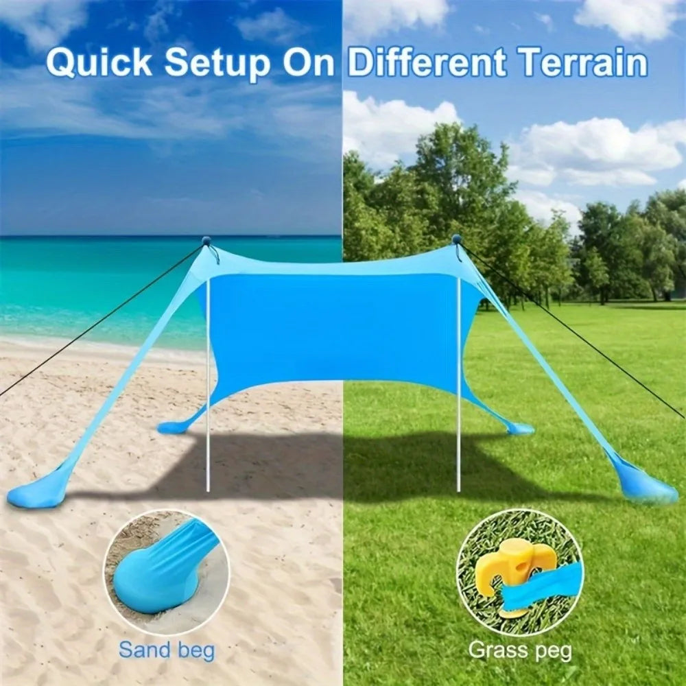 Pop-up beach tent Sunshade UPF50+ with ground nails and stabilizer poles, outdoor sunshade tent for camping trips, fishing, back