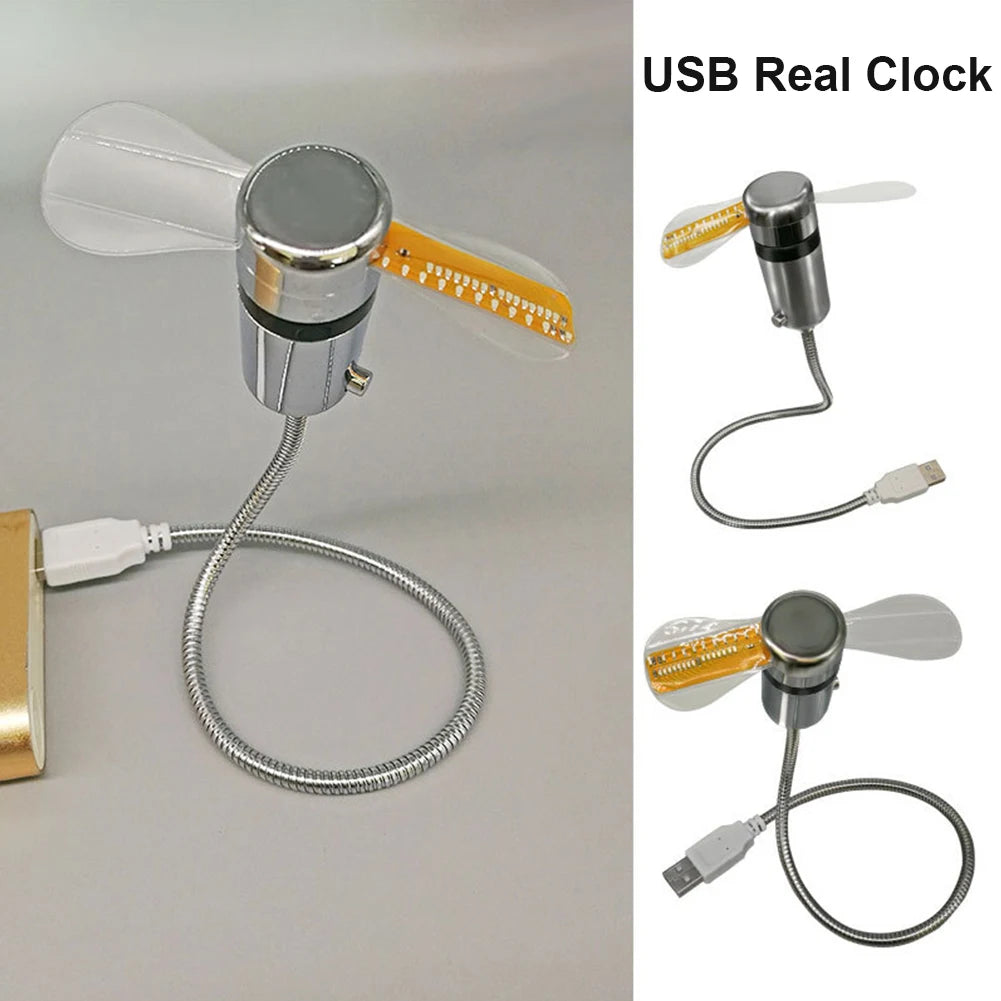 Clock Fans Time Temperature Display LED Clock Fan USB Powered Mini Cooling Flashing Fan Real Time Display for Laptop PC Notebook