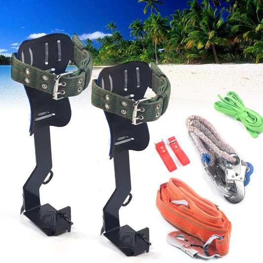 1Pair Tree/Pole Climbing Spike Set Gear Safety Belt Rope Lanyard with Carabiner