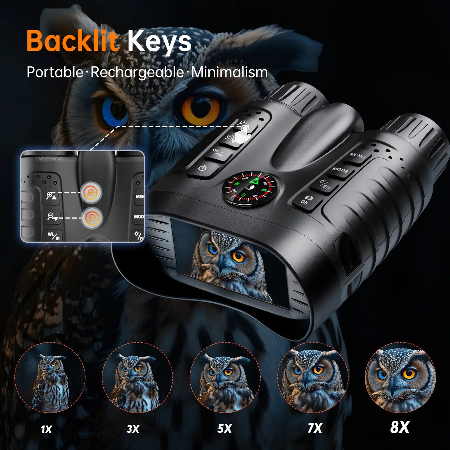 4K Night Vision Binoculars 8X Digital Zoom 4500mAh with Compass & Flashlight 3.2” Screen Goggles for Home Decoration