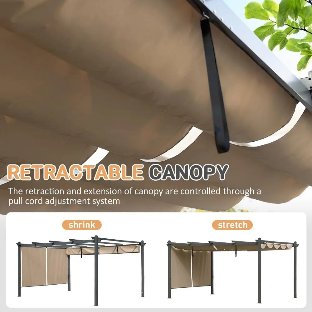 12 x 14 Ft Outdoor Aluminum Pergola, Retractable Canopy & 1 Side Shade for Patio Backyard Garden Deck