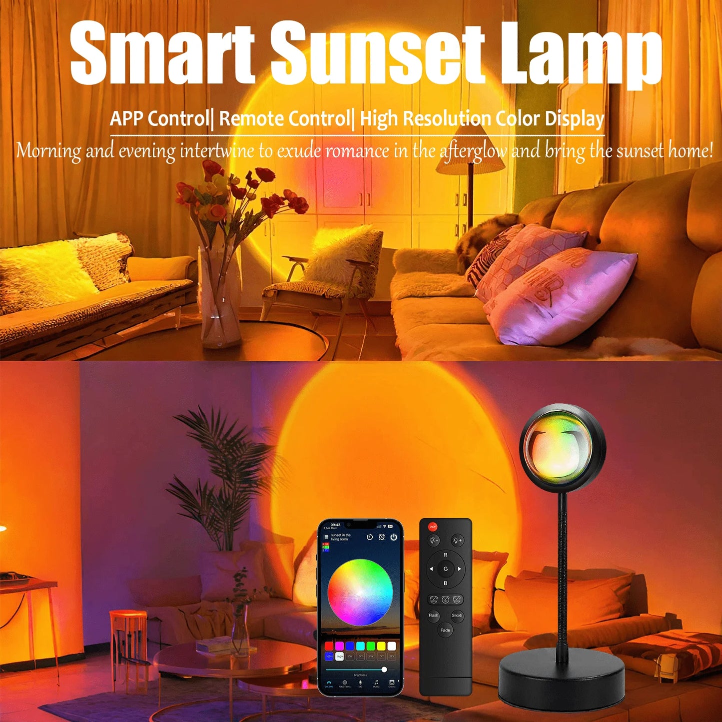 Sunset Lamp Projector LED Lights Remote Control Dimmable 16 Modes