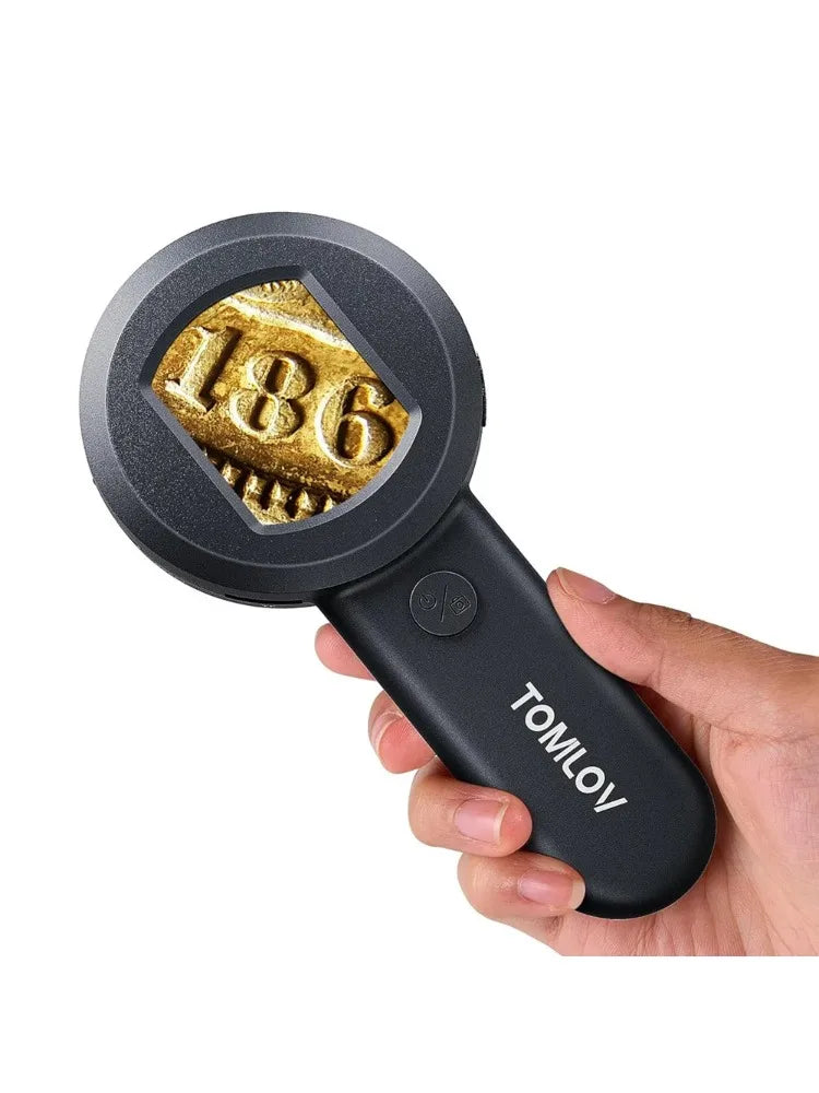 TOMLOV P10 Microscope for Adults Kids Handheld Coin Magnifier with Light for Error Coins Collector Portable 100X Jewelers Loupe