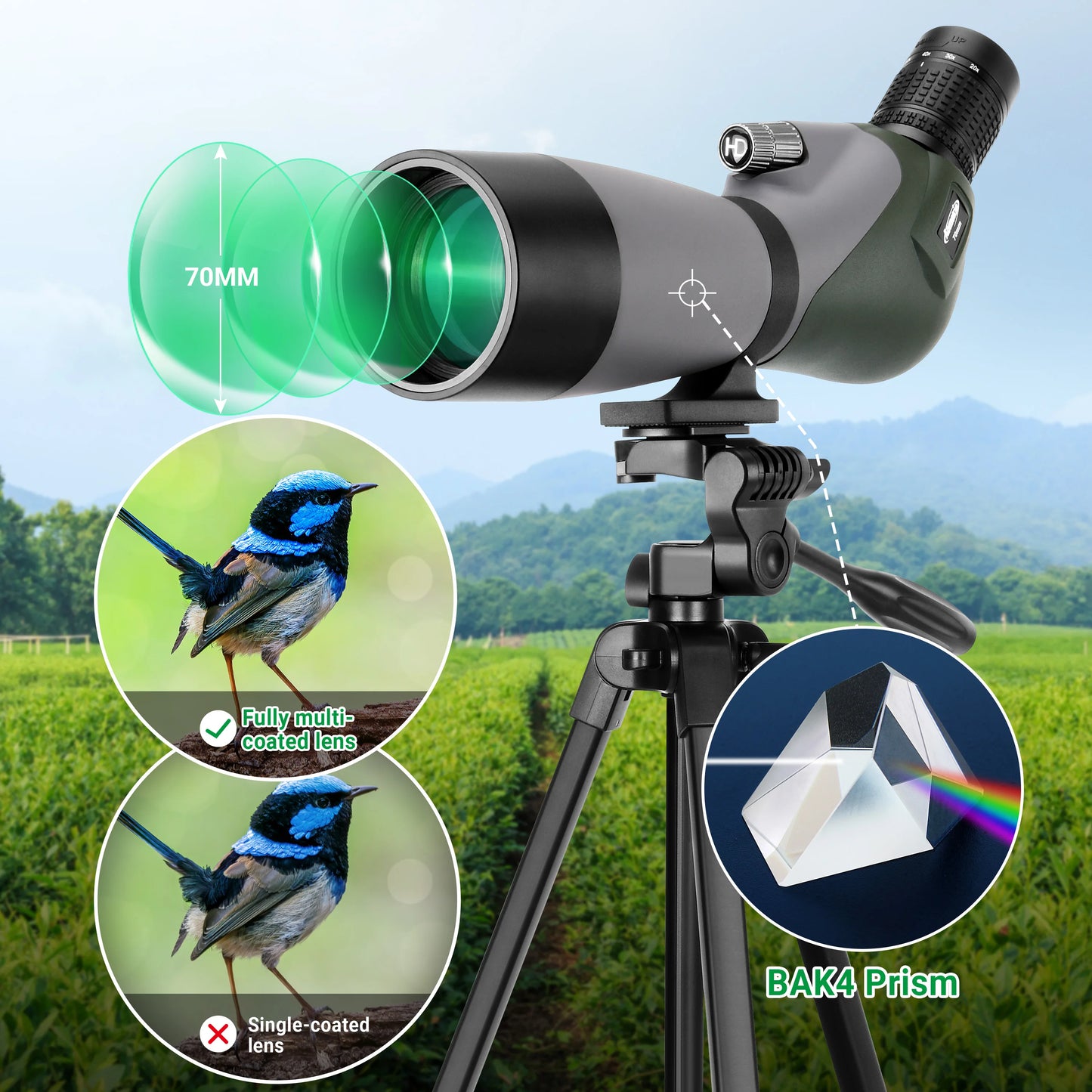 Spotting Scope With Adjustable Tripod HD Dual Focus Waterproof Fogproof