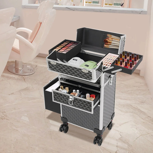NONECN Rolling Makeup Case For Makeup Artists And Hairstylists