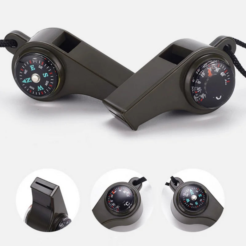 3 in 1 Emergency Survival Whistle Compass Thermometer Referee Cheerleading Whistle Sporting Goods Camping Hiking Outdoor 2030
