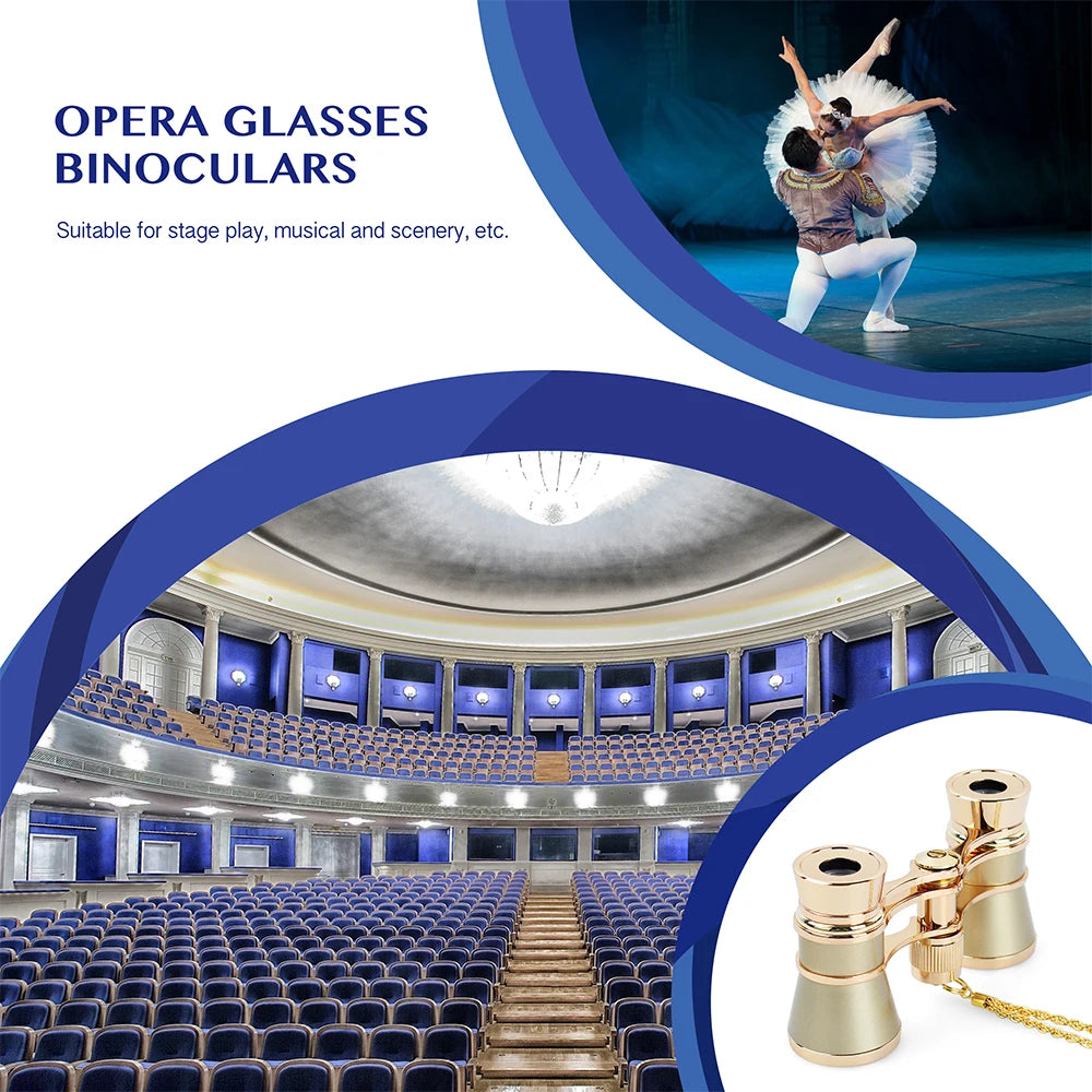 Opera Glasses Binoculars 3X25 Theater Glasses Mini Binocular Compact with Chain for Adults Women Kids in Musical Concert