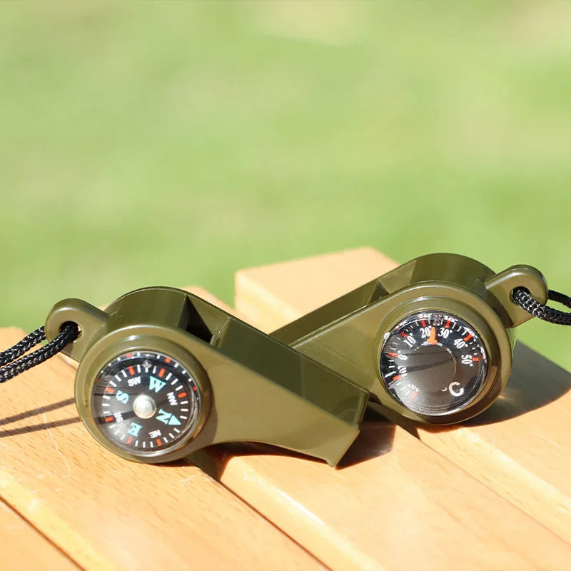 3 in 1 Emergency Survival Whistle Compass Thermometer Referee Cheerleading Whistle Sporting Goods Camping Hiking Outdoor 2030