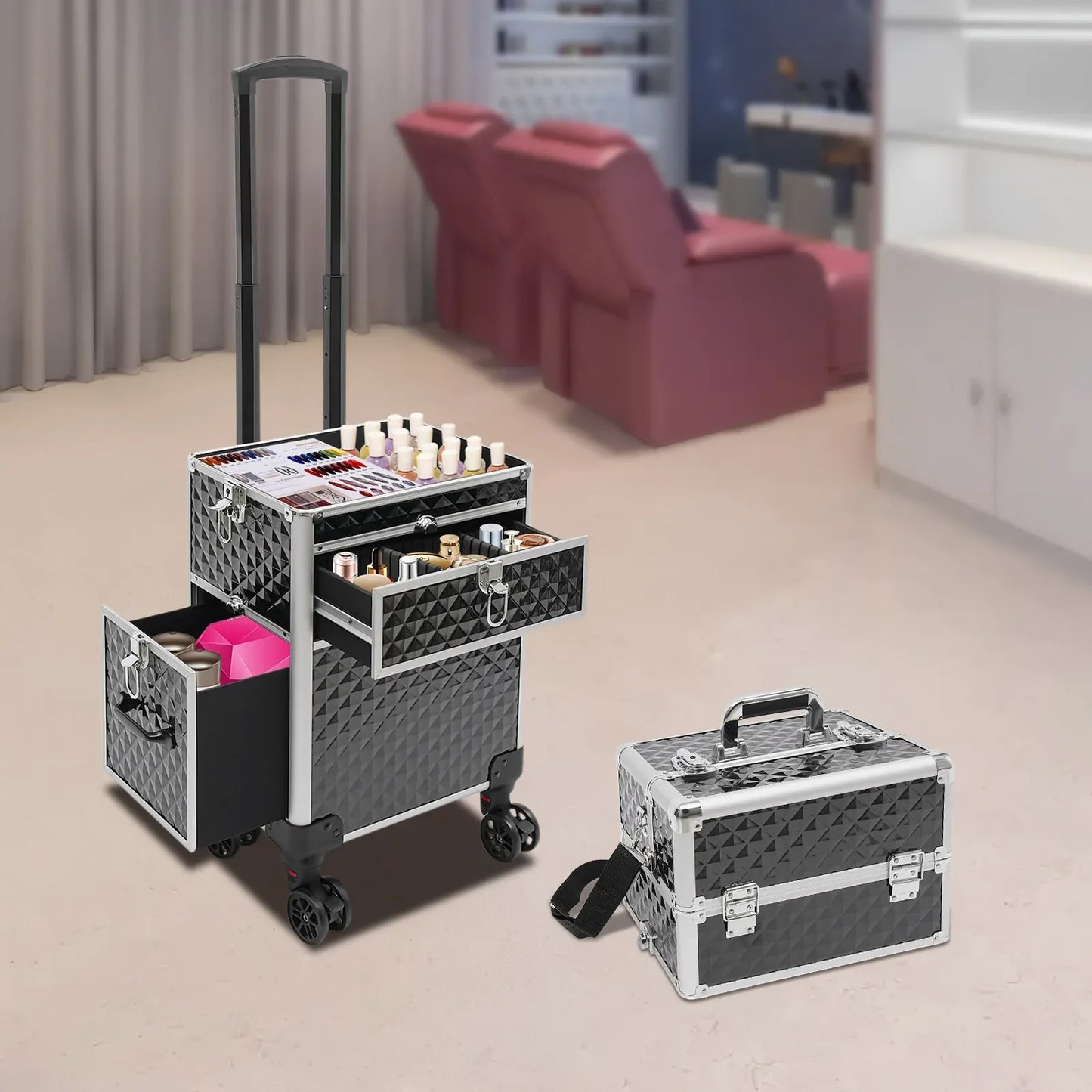 NONECN Rolling Makeup Case For Makeup Artists And Hairstylists