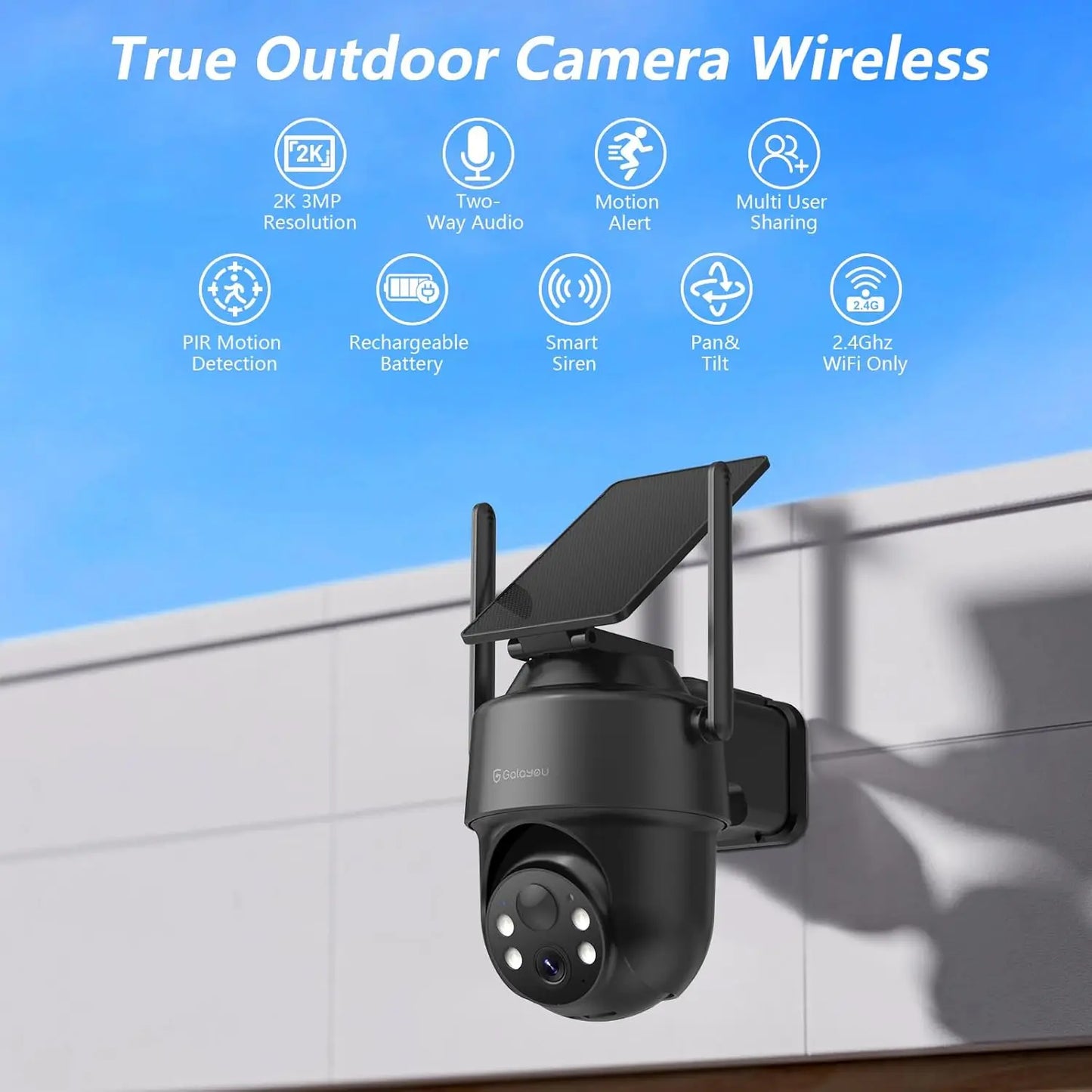 Wireless Outdoor Security Camera 2K Resolution Night Vision Alexa