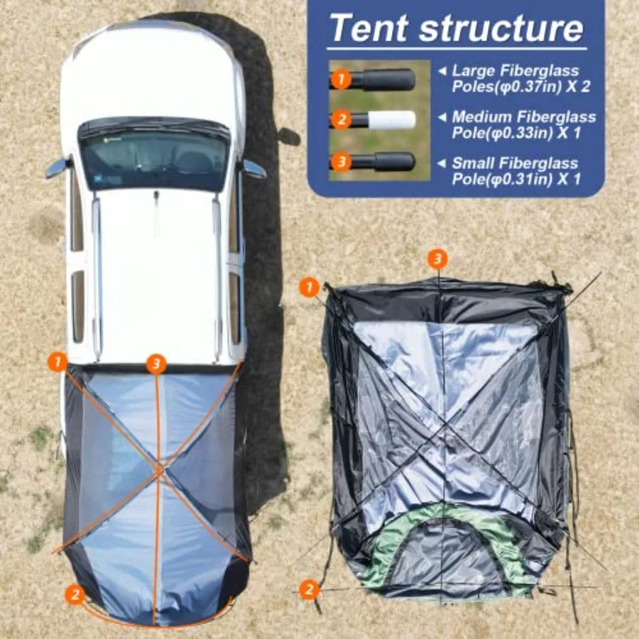 Truck Bed Tent Fits 5-6.5 Waterproof PU2000mm Pickup 6.5 Foot Bed Easy Setup 2 People Portable Truck Tents for Camping Hiking F