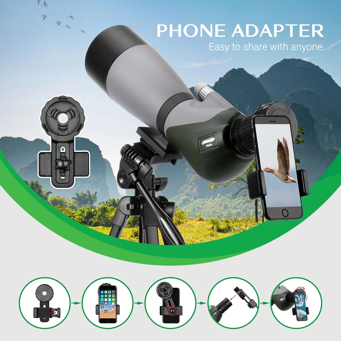 Spotting Scope With Adjustable Tripod HD Dual Focus Waterproof Fogproof